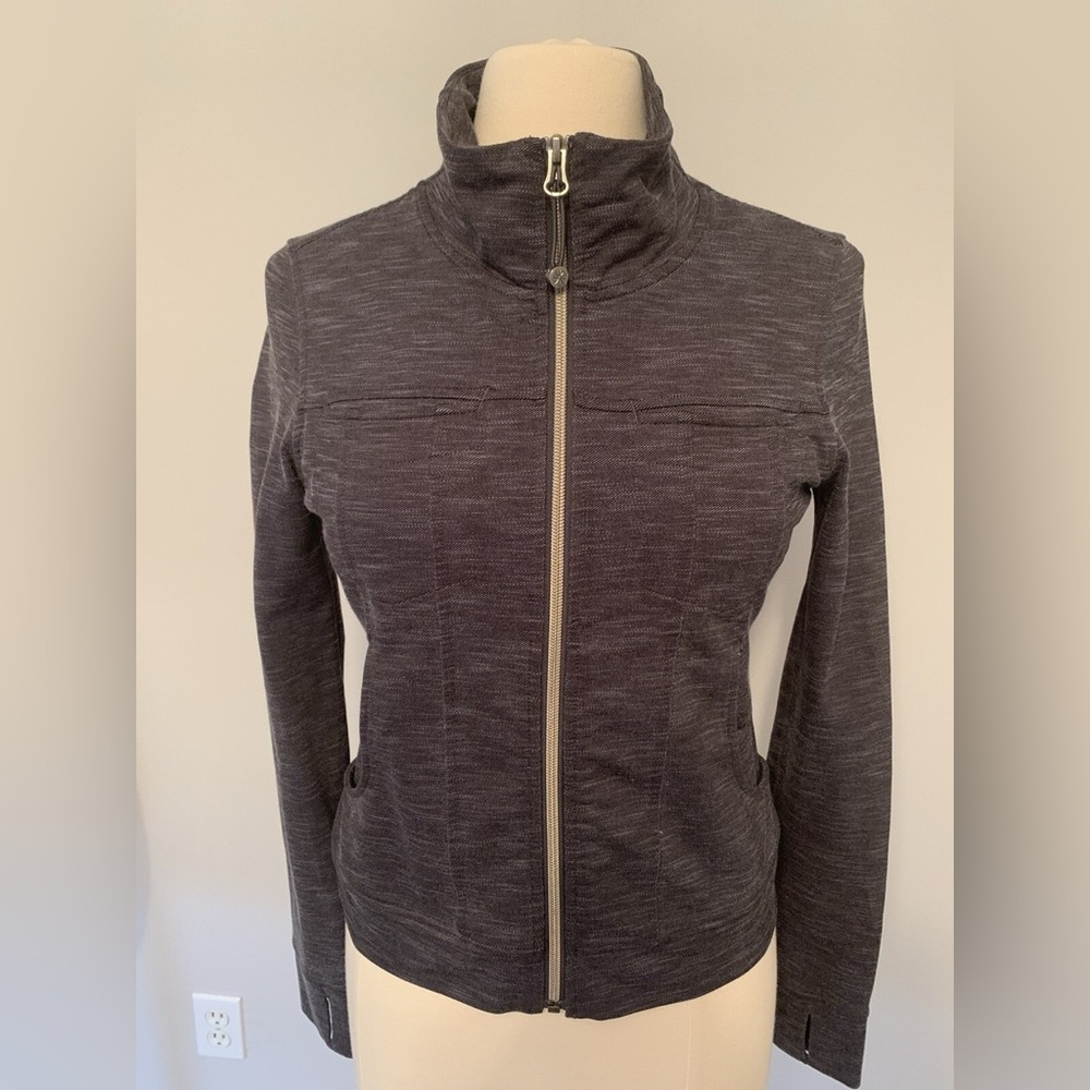 Athleta Gray Marl Full Zip Track Jacket Small Thumbholes